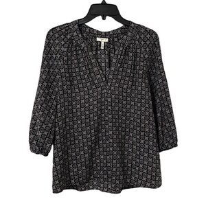 Joie Women’s Navy/Gray Geo Diamond‎ Print Addie B Silk V-Neck Top Size XS
